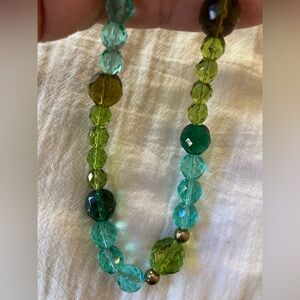 Vintage Blue Green Lucite and Glass Beaded Necklace‎ w/ Fancy Clasp